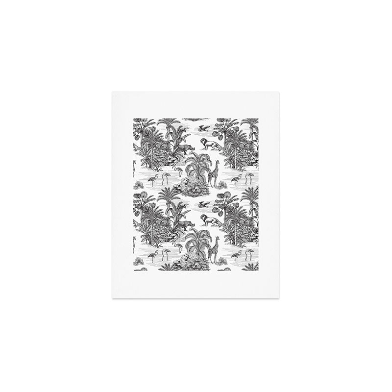 Tropical Toile de Jouy Exotic Safari Lion & Giraffe Art Print Gallery Image 1