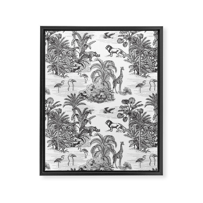 Tropical Toile de Jouy Exotic Safari Lion & Giraffe Framed Canvas Print Gallery Image 8