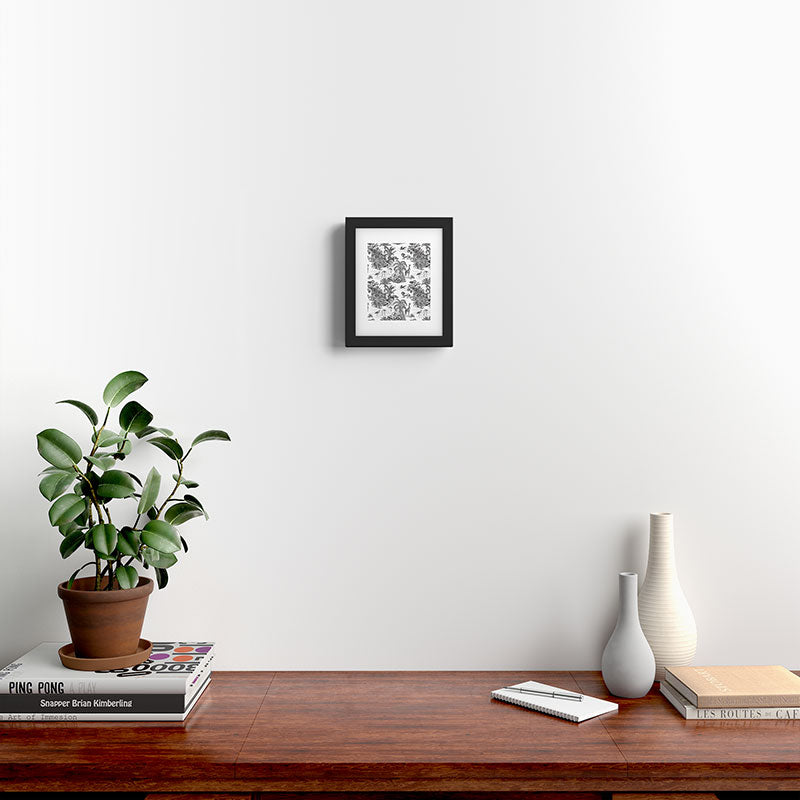 Tropical Toile de Jouy Exotic Safari Lion & Giraffe Framed Art Print Gallery Image 2
