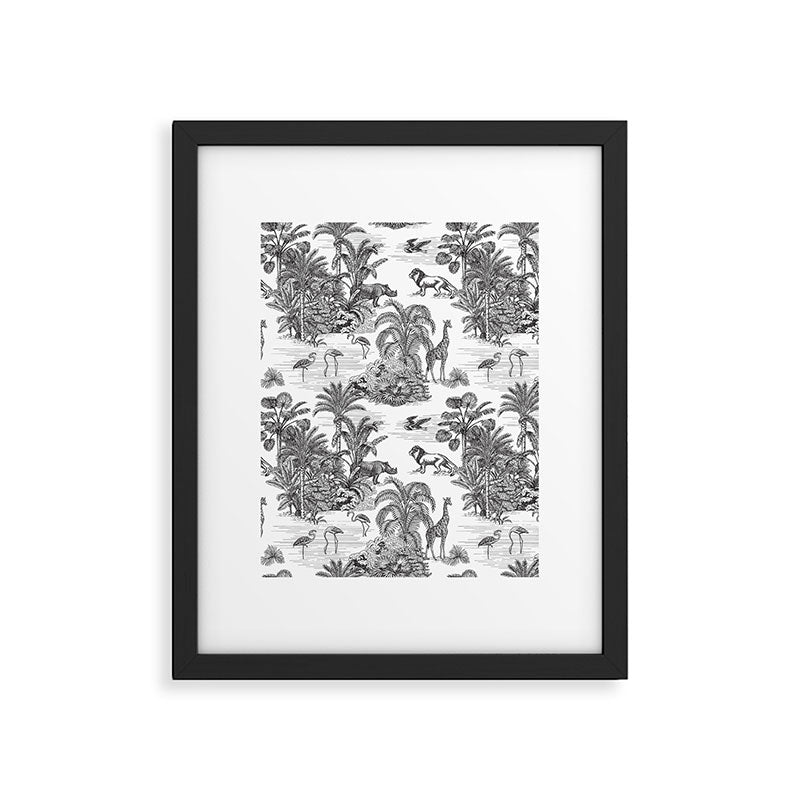Tropical Toile de Jouy Exotic Safari Lion & Giraffe Framed Art Print Gallery Image 6