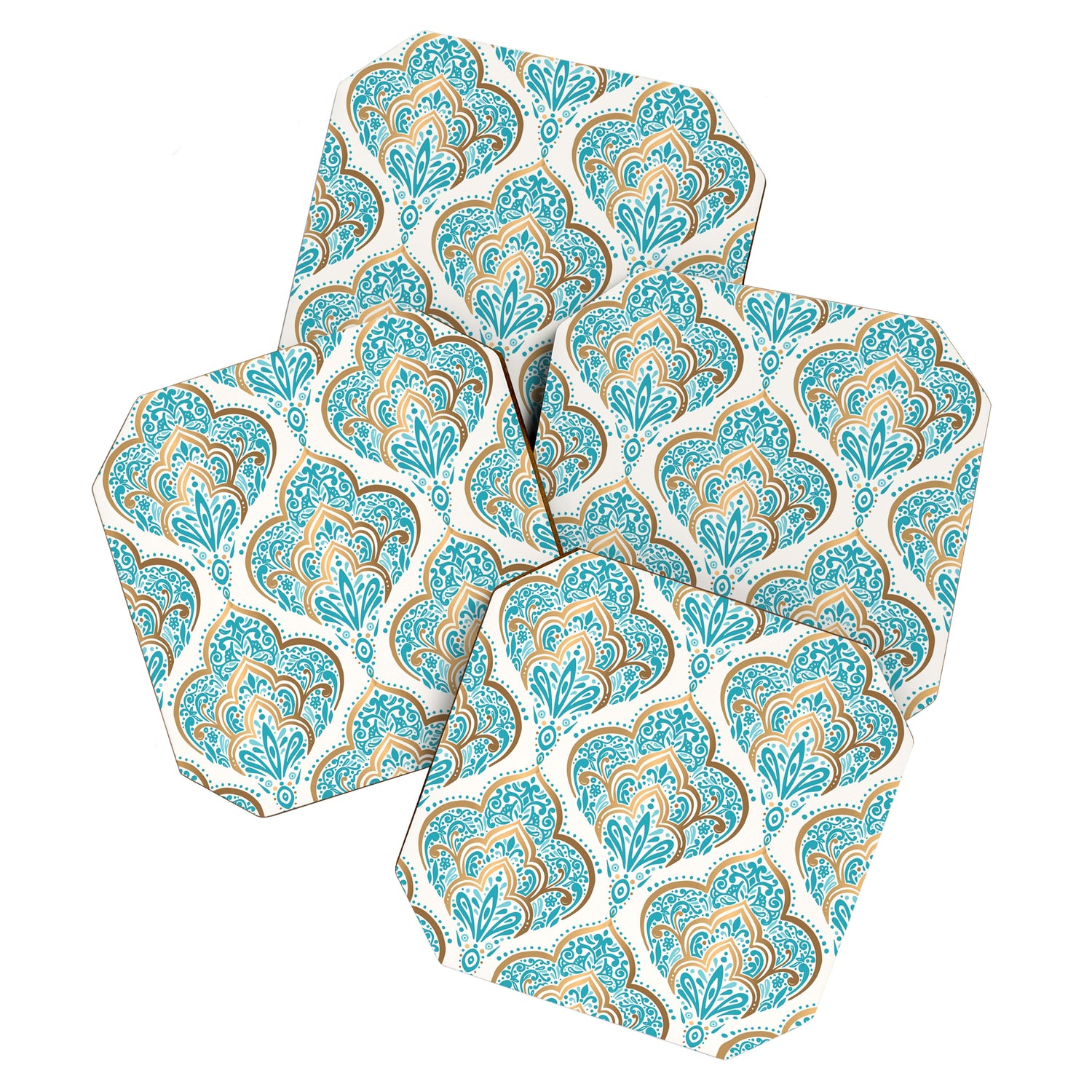 Turquoise Golden Moroccan Baroque Pattern II Coaster Gallery Image 1
