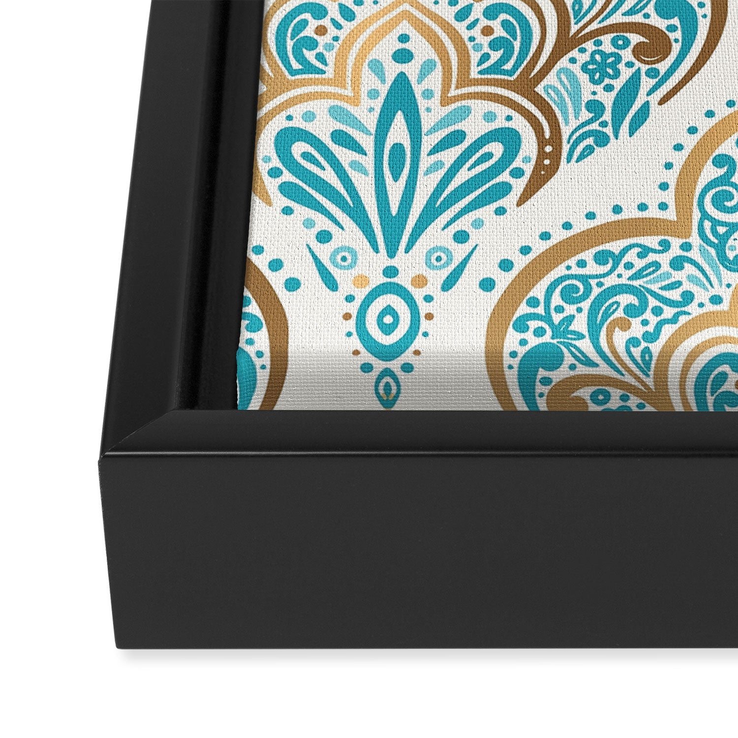 Turquoise Golden Moroccan Baroque Pattern II Framed Canvas Print Gallery Image 3