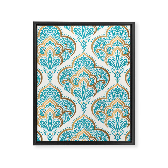 Turquoise Golden Moroccan Baroque Pattern II Framed Canvas Print Gallery Image 1