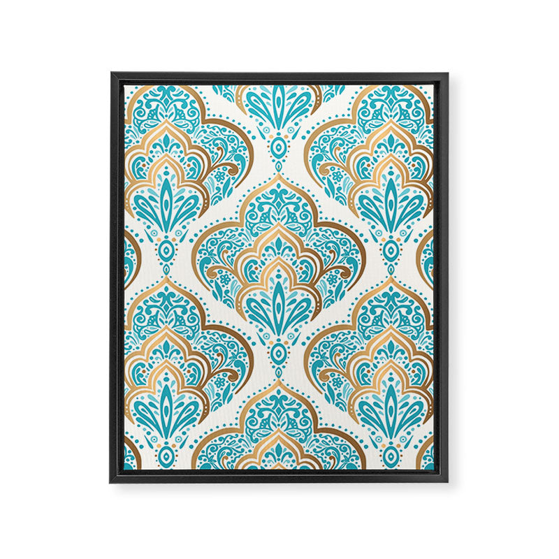Turquoise Golden Moroccan Baroque Pattern II Framed Canvas Print Gallery Image 8