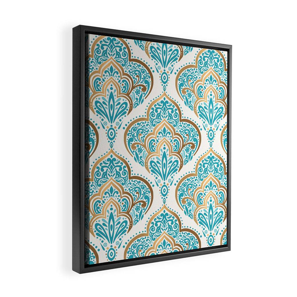 Turquoise Golden Moroccan Baroque Pattern II Framed Canvas Print Gallery Image 2