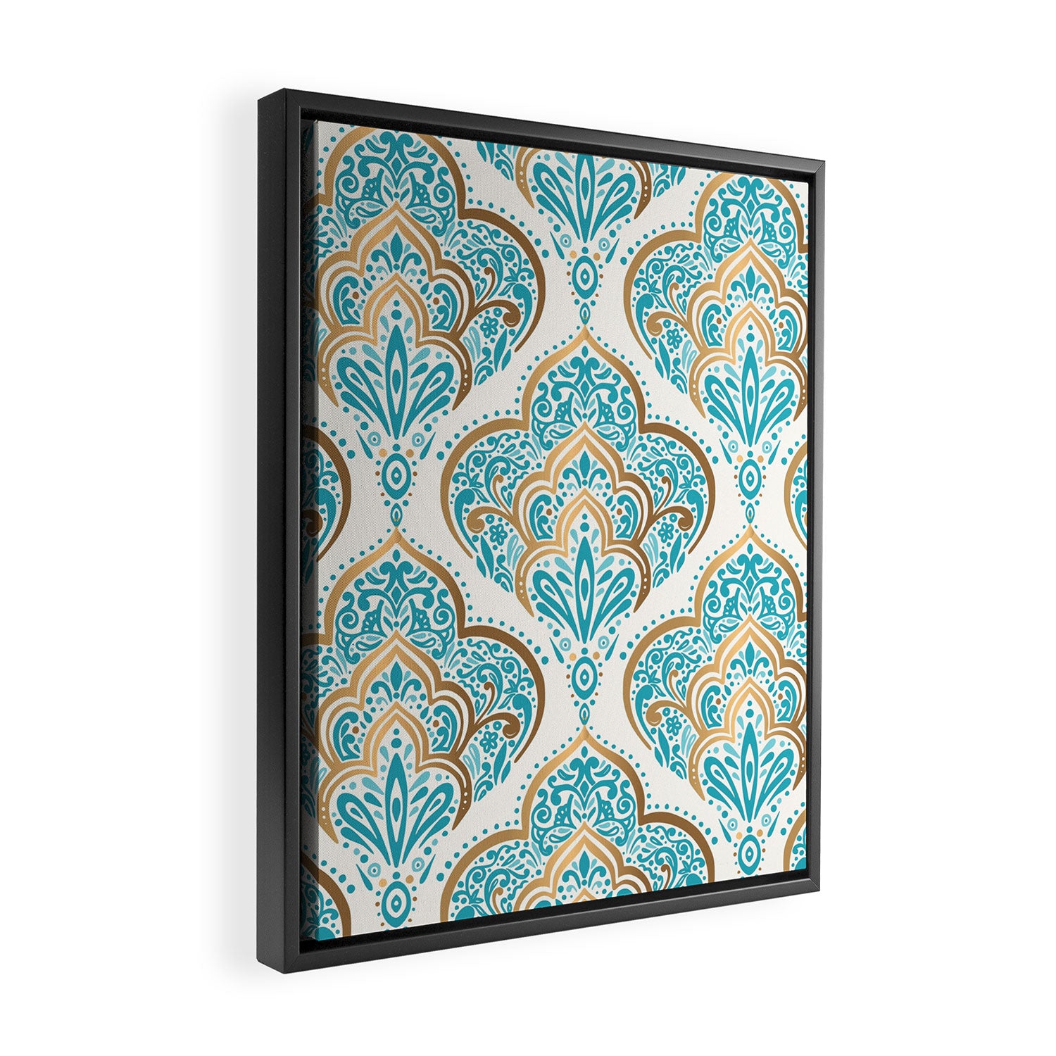 Turquoise Golden Moroccan Baroque Pattern II Framed Canvas Print Gallery Image 2