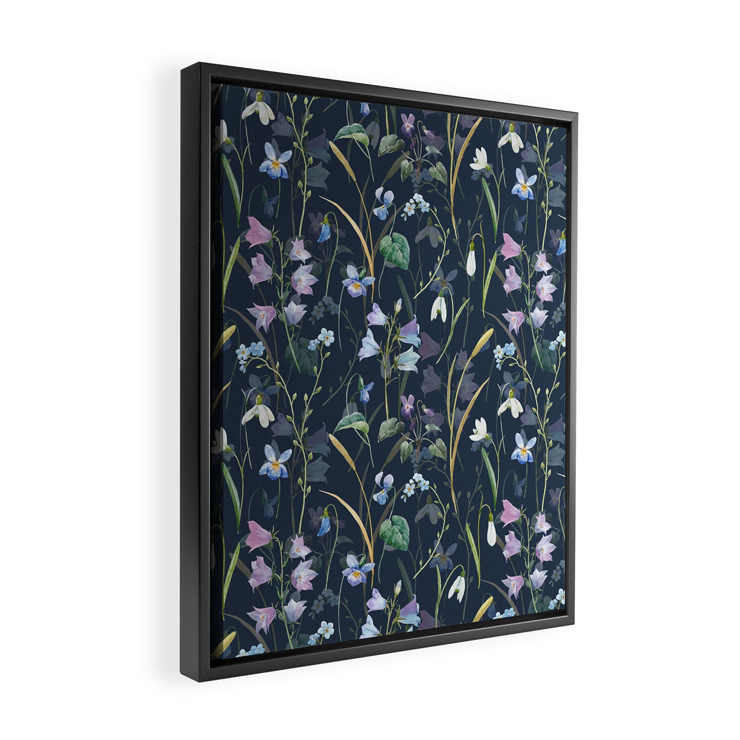Vintage Bluebell & Snowdrop Navy Blue Floral Framed Canvas Print Gallery Image 2