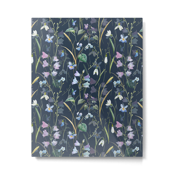 Vintage Bluebell & Snowdrop Navy Blue Floral Metal Print Gallery Image 1