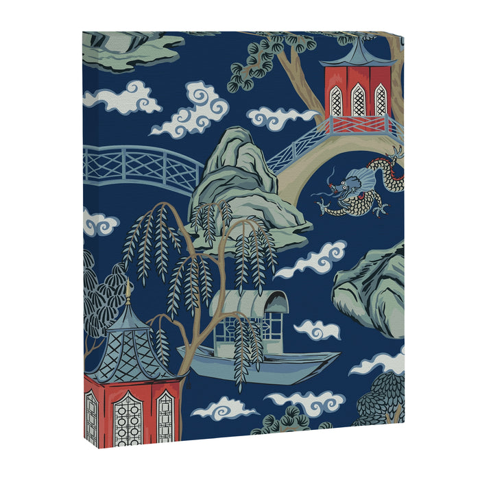 Vintage Chinoiserie Pagoda Bridge Garden Landscape Canvas Print Gallery Image 1
