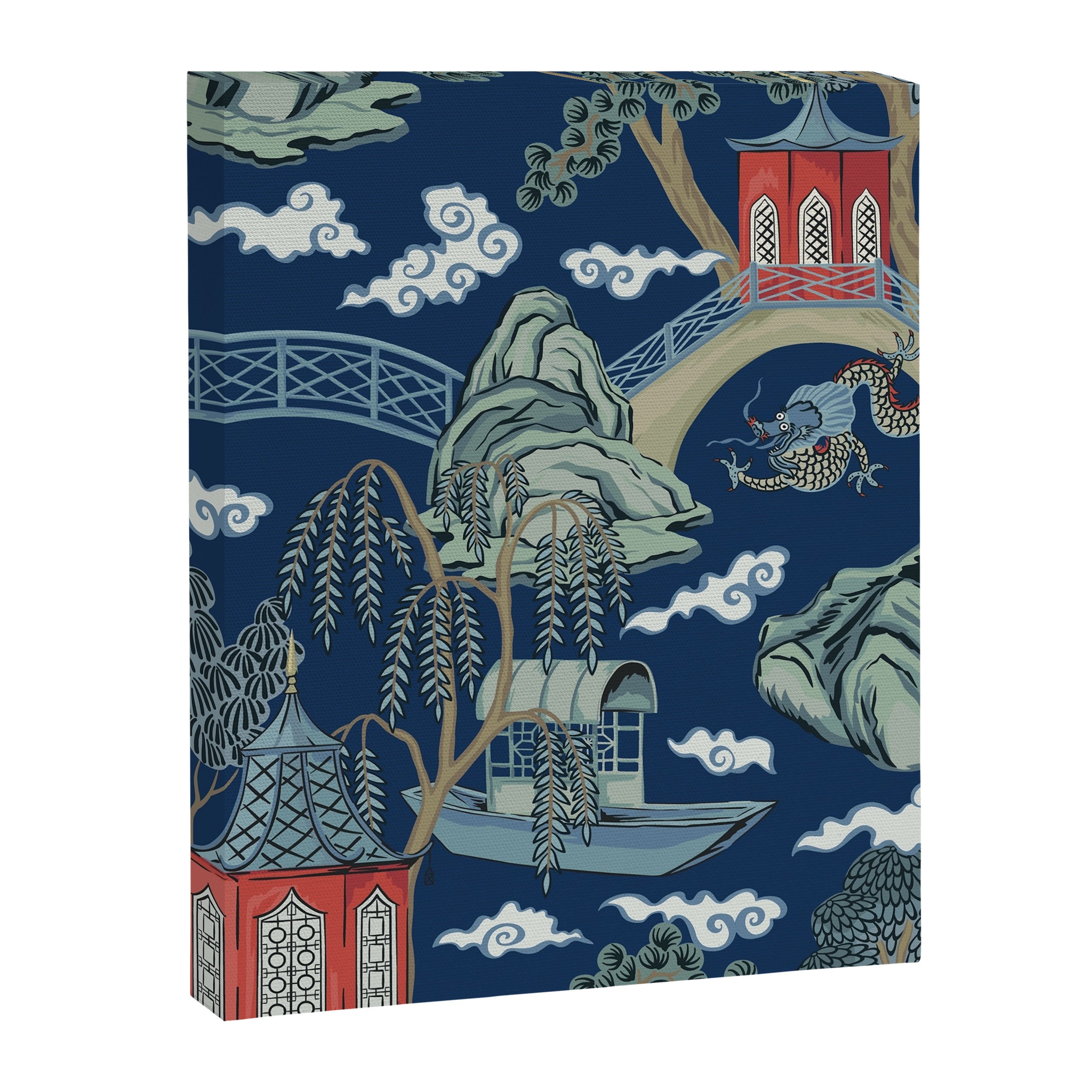 Vintage Chinoiserie Pagoda Bridge Garden Landscape Canvas Print Gallery Image 8
