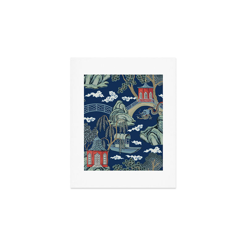 Vintage Chinoiserie Pagoda Bridge Garden Landscape Art Print Gallery Image 1