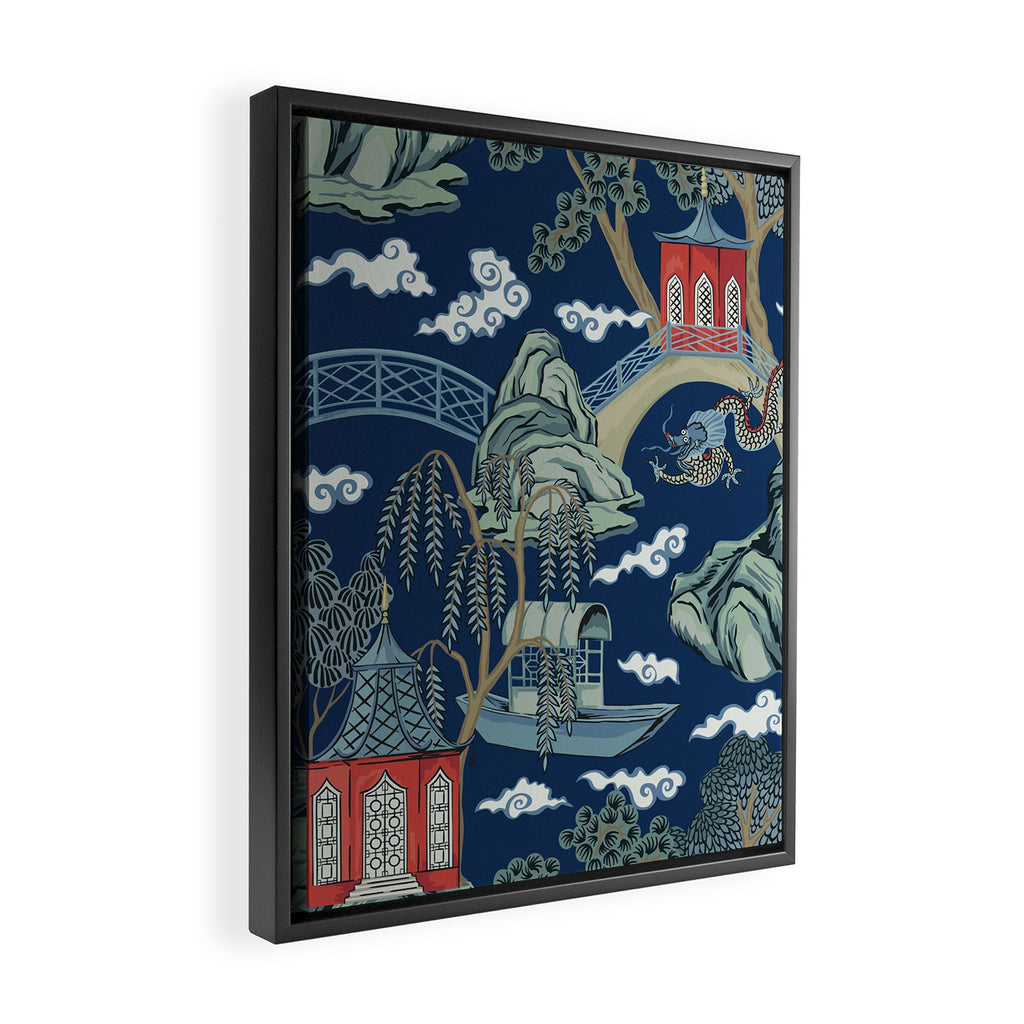 Vintage Chinoiserie Pagoda Bridge Garden Landscape Framed Canvas Print Gallery Image 2