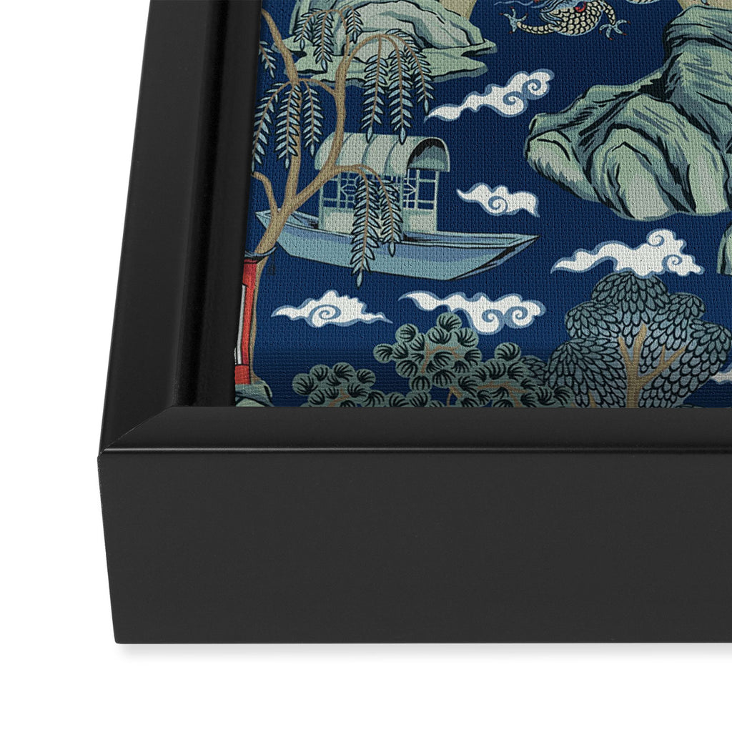 Vintage Chinoiserie Pagoda Bridge Garden Landscape Framed Canvas Print Gallery Image 3