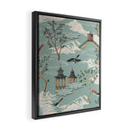 Vintage Chinoiserie Pastel Pagoda Bridge Garden Landscape Framed Canvas Print Gallery Image 2