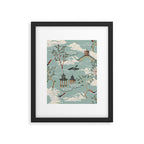 Vintage Chinoiserie Pastel Pagoda Bridge Garden Landscape Framed Art Print Gallery Image 6
