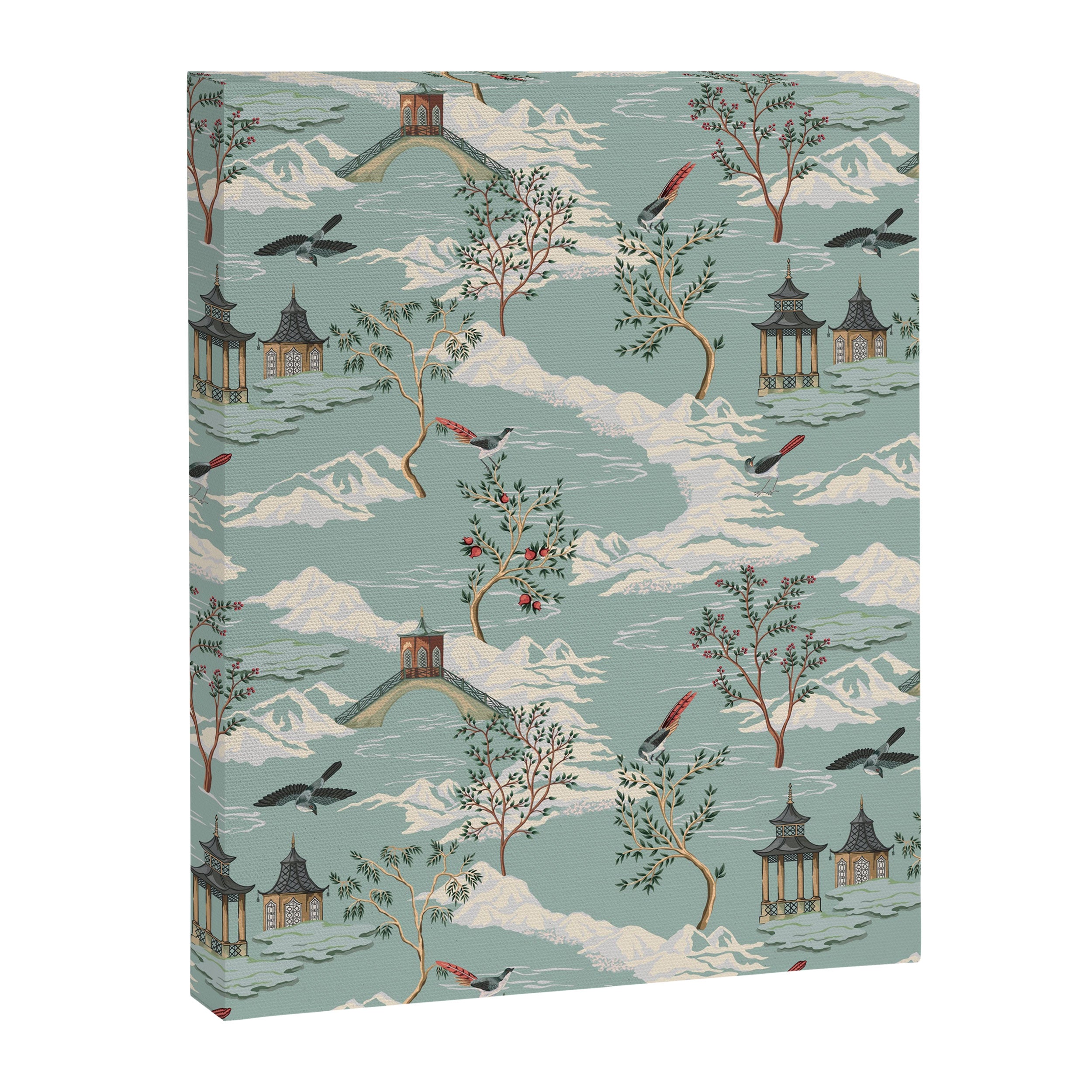 Vintage Chinoiserie Pastel Pagoda Bridge Garden Landscape Canvas Print Gallery Image 8