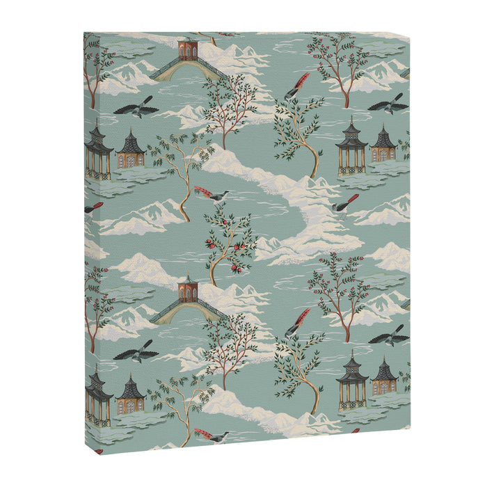 Vintage Chinoiserie Pastel Pagoda Bridge Garden Landscape Canvas Print Gallery Image 1