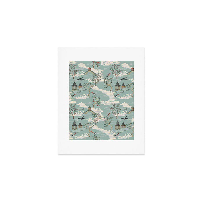 Vintage Chinoiserie Pastel Pagoda Bridge Garden Landscape Art Print Gallery Image 1