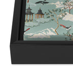 Vintage Chinoiserie Pastel Pagoda Bridge Garden Landscape Framed Canvas Print Gallery Image 3