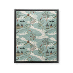 Vintage Chinoiserie Pastel Pagoda Bridge Garden Landscape Framed Canvas Print Gallery Image 8