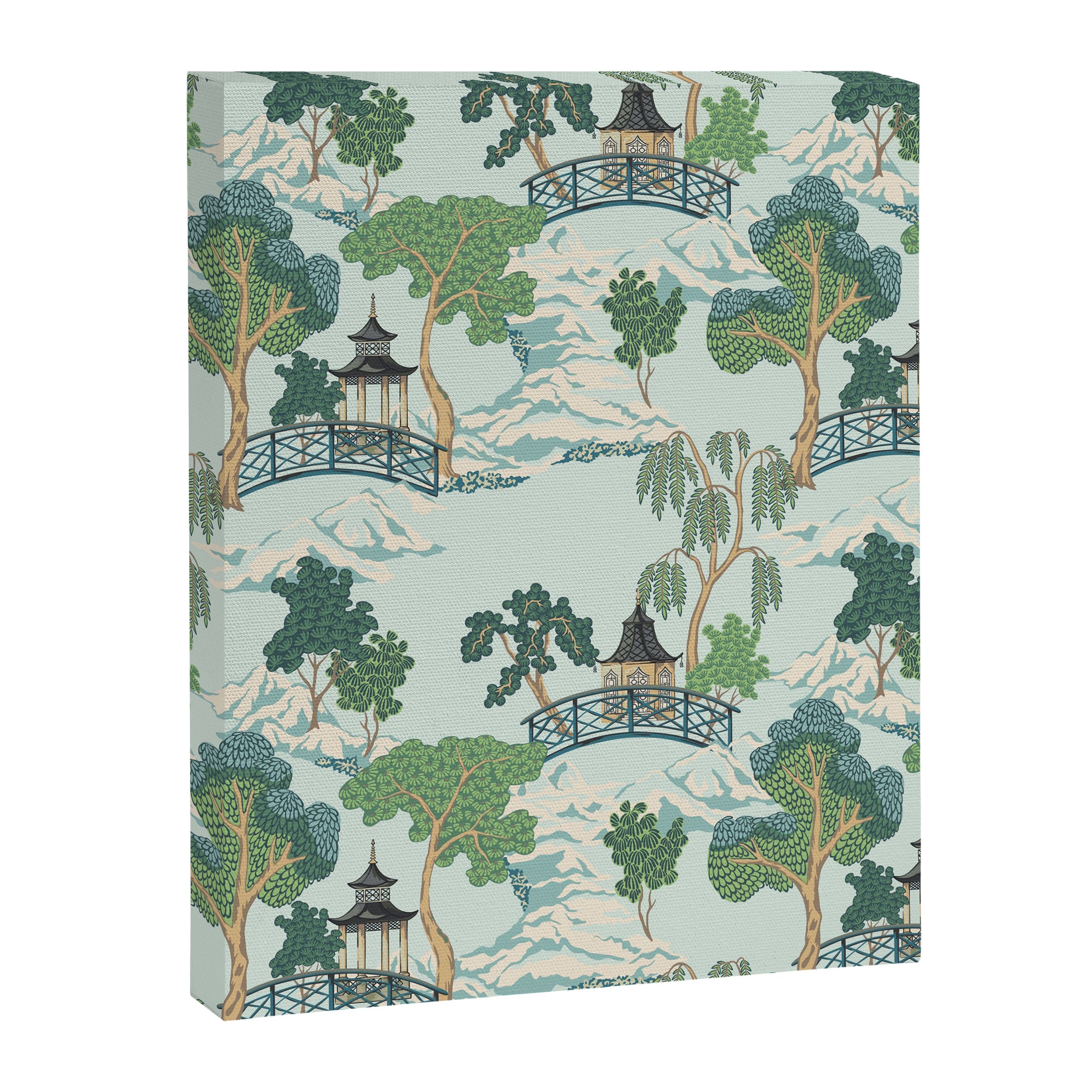 Vintage Chinoiserie Summer Pagoda Bridge Garden Landscape Canvas Print Gallery Image 8