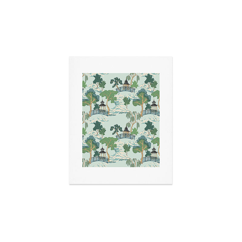 Vintage Chinoiserie Summer Pagoda Bridge Garden Landscape Art Print Gallery Image 1
