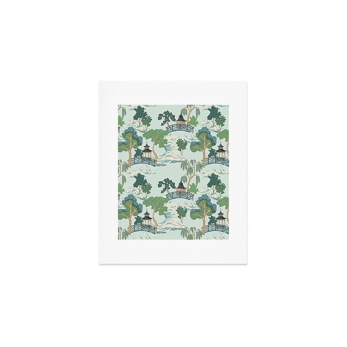Vintage Chinoiserie Summer Pagoda Bridge Garden Landscape Art Print Gallery Image 1