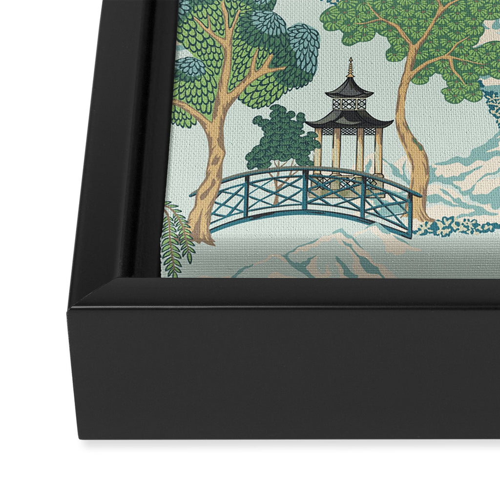 Vintage Chinoiserie Summer Pagoda Bridge Garden Landscape Framed Canvas Print Gallery Image 3