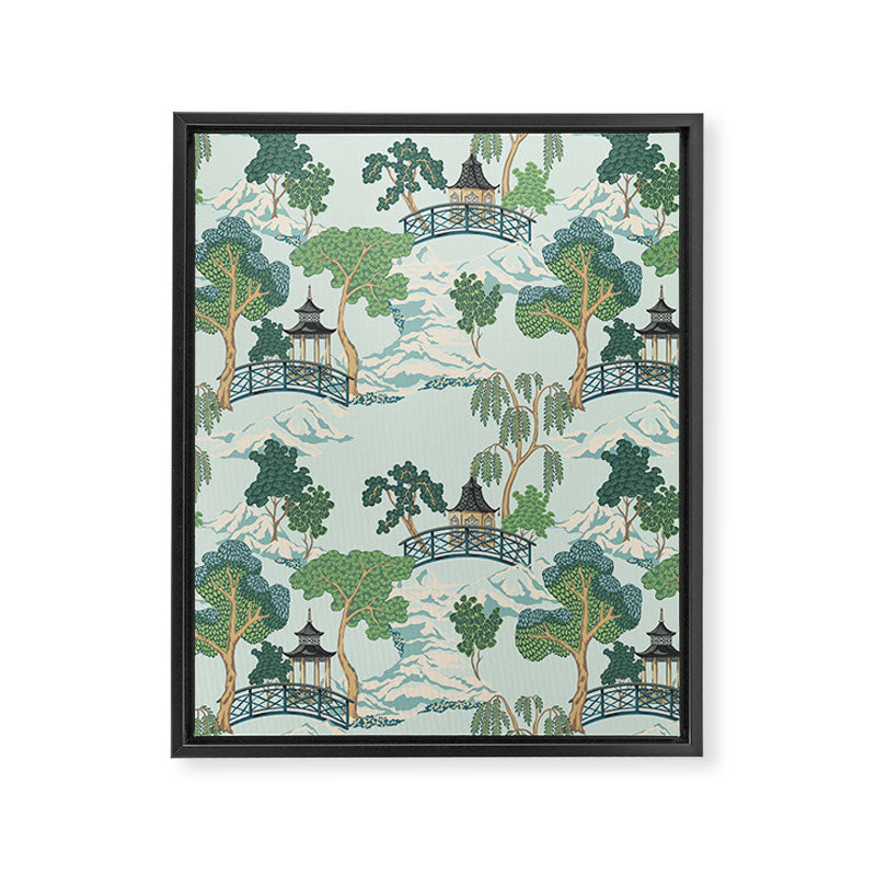 Vintage Chinoiserie Summer Pagoda Bridge Garden Landscape Framed Canvas Print Gallery Image 8