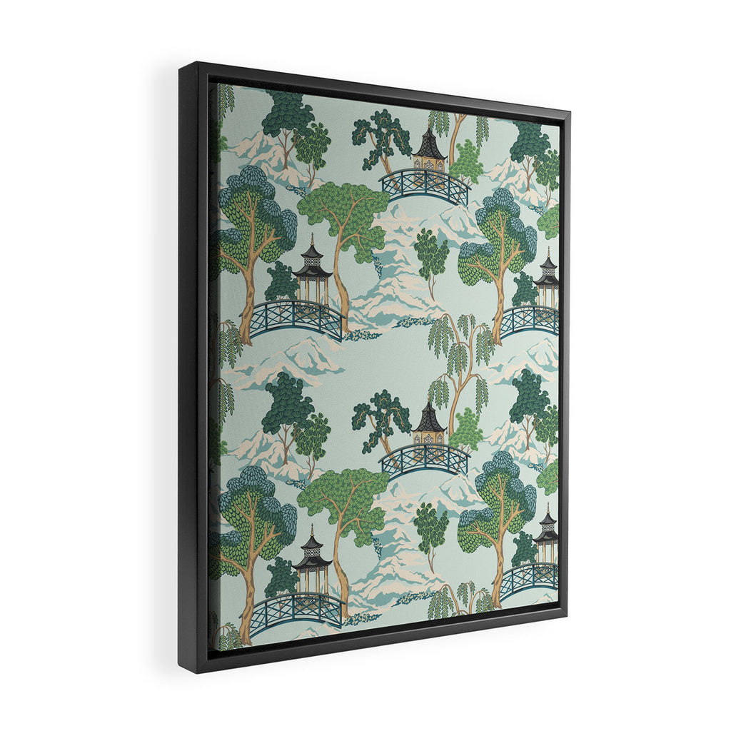 Vintage Chinoiserie Summer Pagoda Bridge Garden Landscape Framed Canvas Print Gallery Image 2