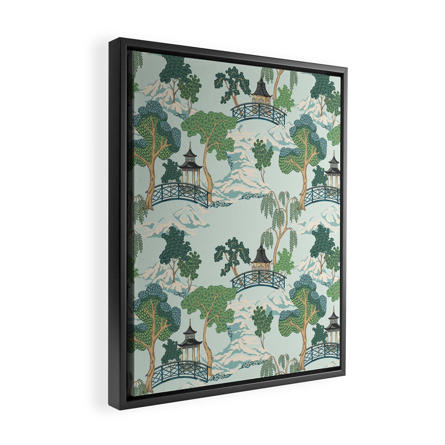 Vintage Chinoiserie Summer Pagoda Bridge Garden Landscape Framed Canvas Print Gallery Image 2