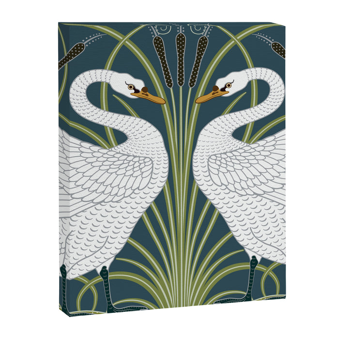 Walter Crane Swans Rush and Iris Vintage Swan Blue & White Design Canvas Print Gallery Image 1