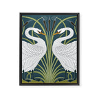 Walter Crane Swans Rush and Iris Vintage Swan Blue & White Design Framed Canvas Print Gallery Image 8