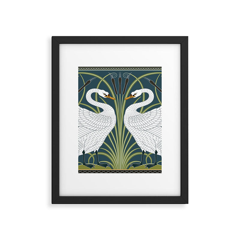 Walter Crane Swans Rush and Iris Vintage Swan Blue & White Design Framed Art Print Gallery Image 6