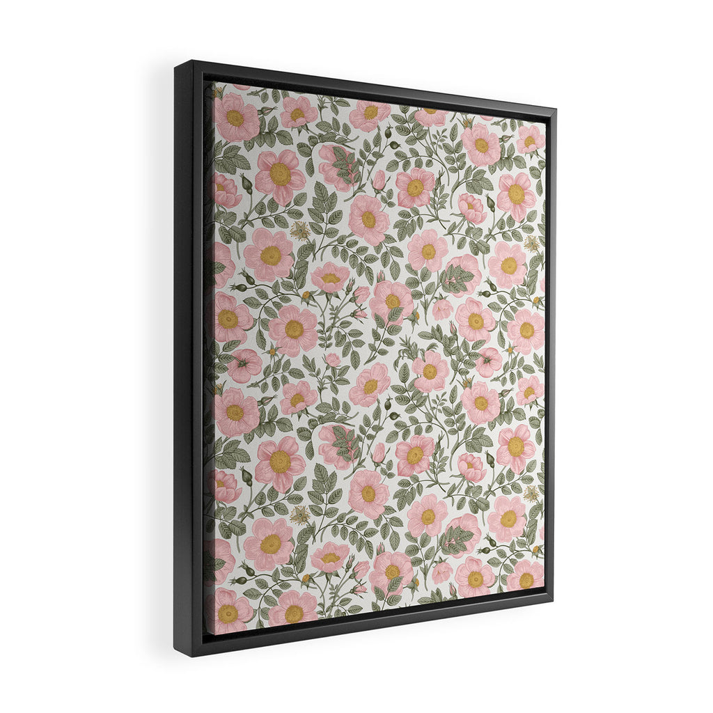 Wild Roses Cottage Garden Summer Floral Pattern Framed Canvas Print Gallery Image 2