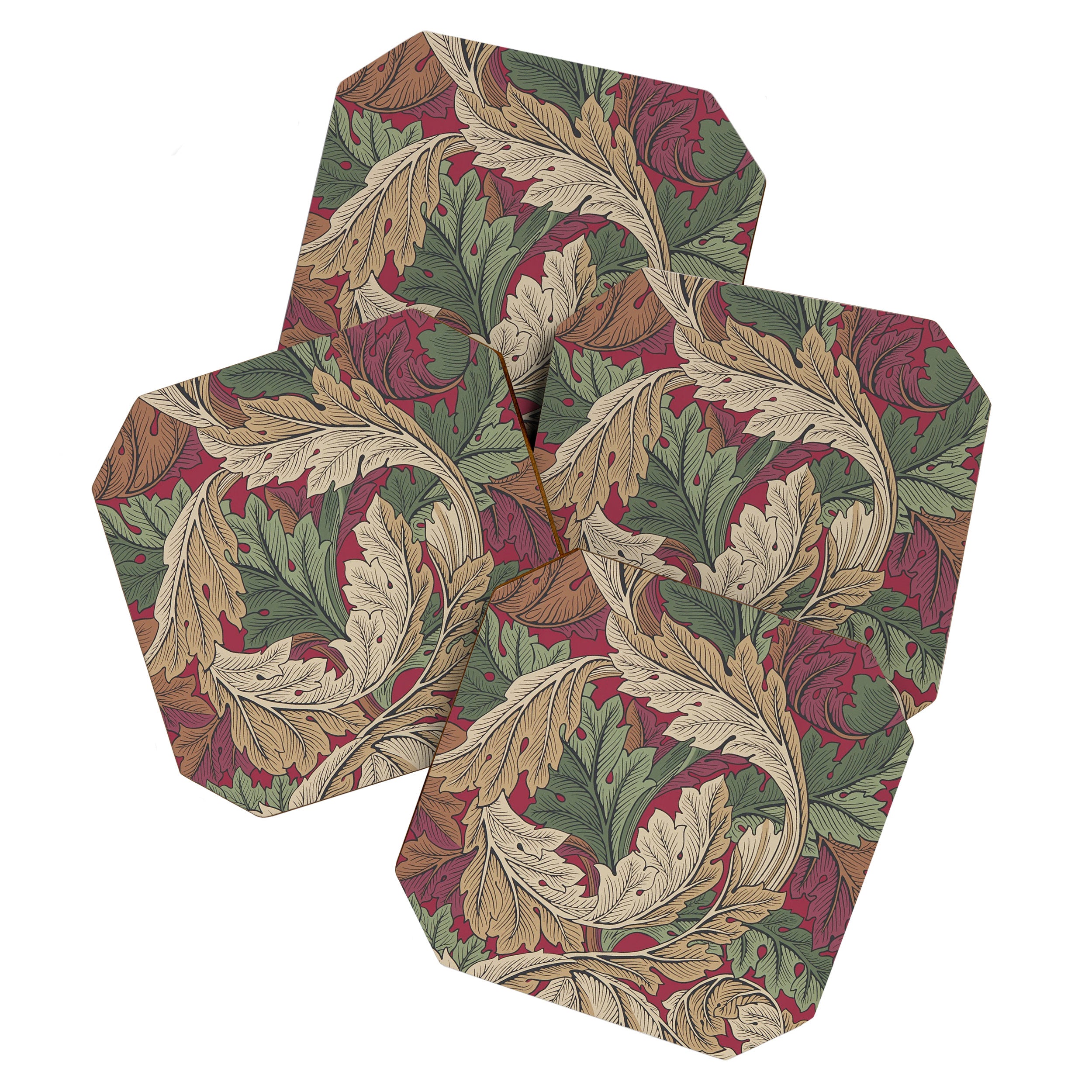 William Morris Acanthus Leaves Madder Thyme Red Green Vintage Pattern Coaster Gallery Image 1