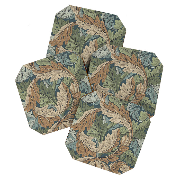 William Morris Acanthus Leaves Slate Blue Thyme Vintage Pattern Coaster Gallery Image 1
