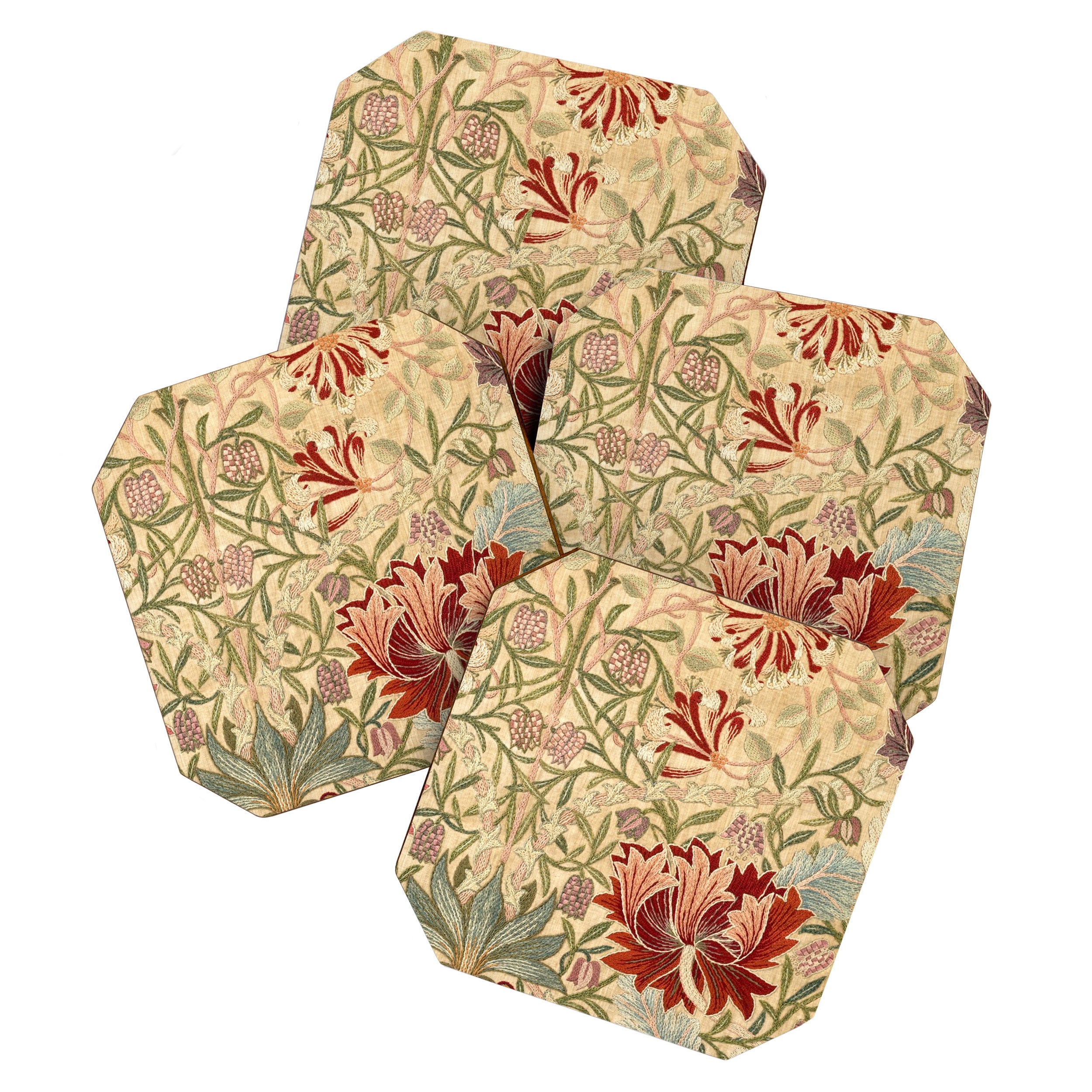 William Morris Antique Honeysuckle Embroidery Coaster Gallery Image 1