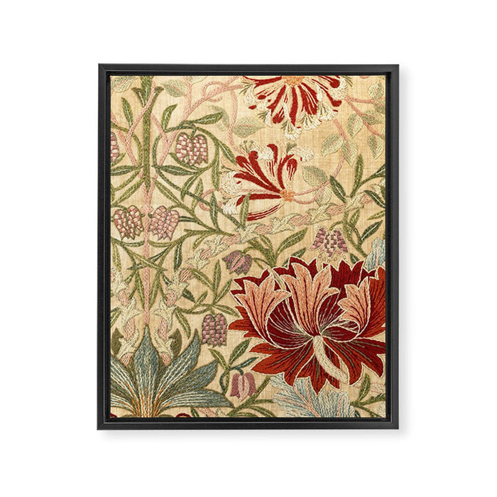 William Morris Antique Honeysuckle Embroidery Framed Canvas Print Gallery Image 1