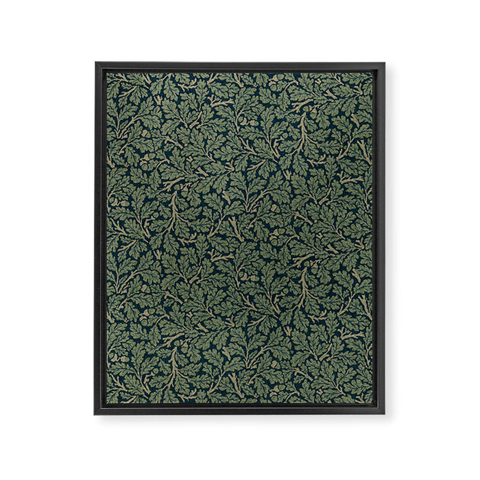 William Morris Antique Oak Leaf Teal Slate Framed Canvas Print Gallery Image 1
