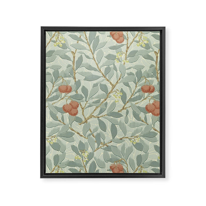 William Morris Arbutus Major Blue Cream Red Pattern Framed Canvas Print Gallery Image 1