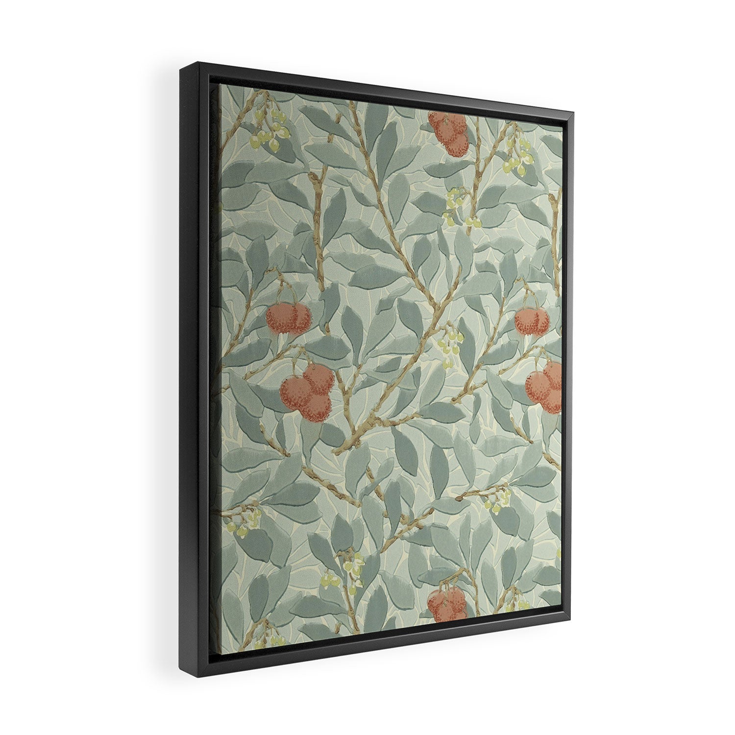 William Morris Arbutus Major Blue Cream Red Pattern Framed Canvas Print Gallery Image 2