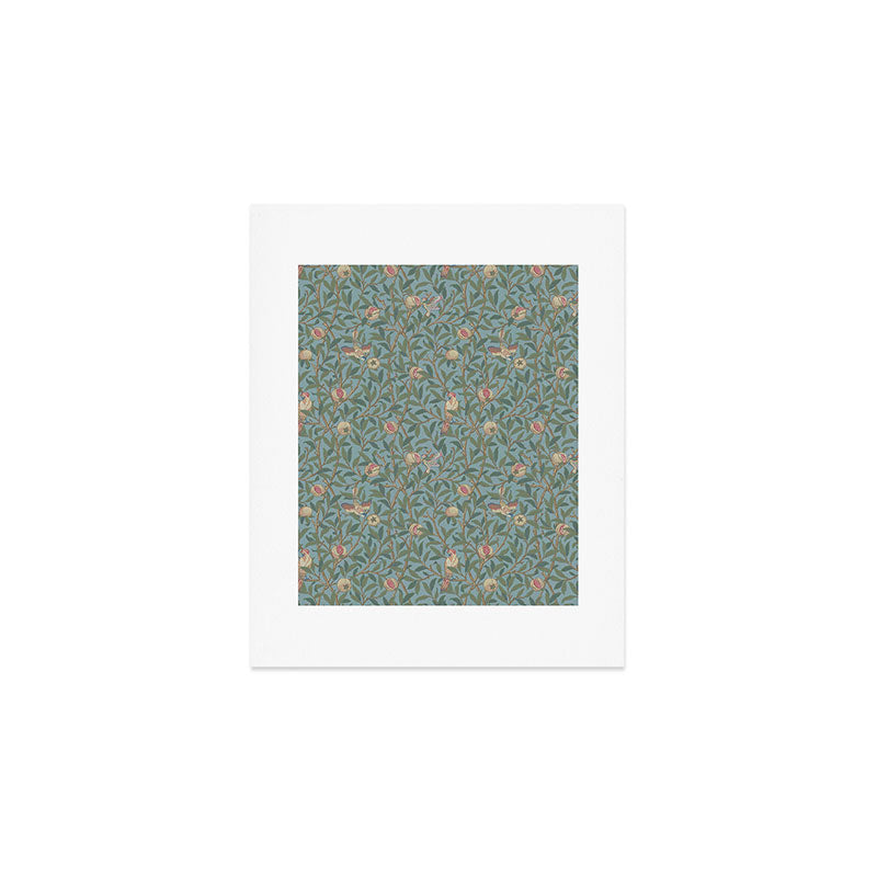 William Morris Bird and Pomegranate Turquoise Coral Art Print Gallery Image 1