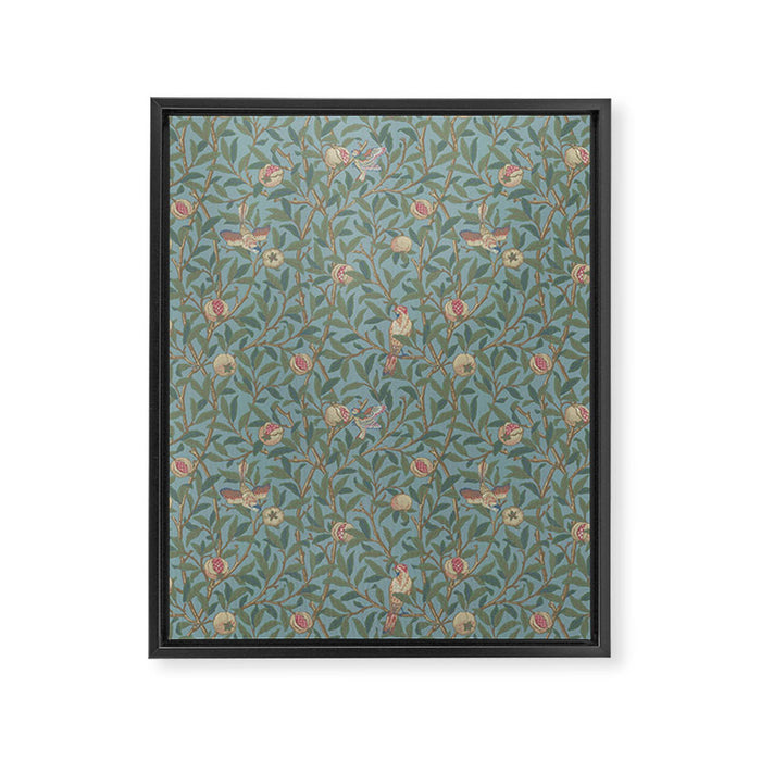 William Morris Bird and Pomegranate Turquoise Coral Framed Canvas Print Gallery Image 1