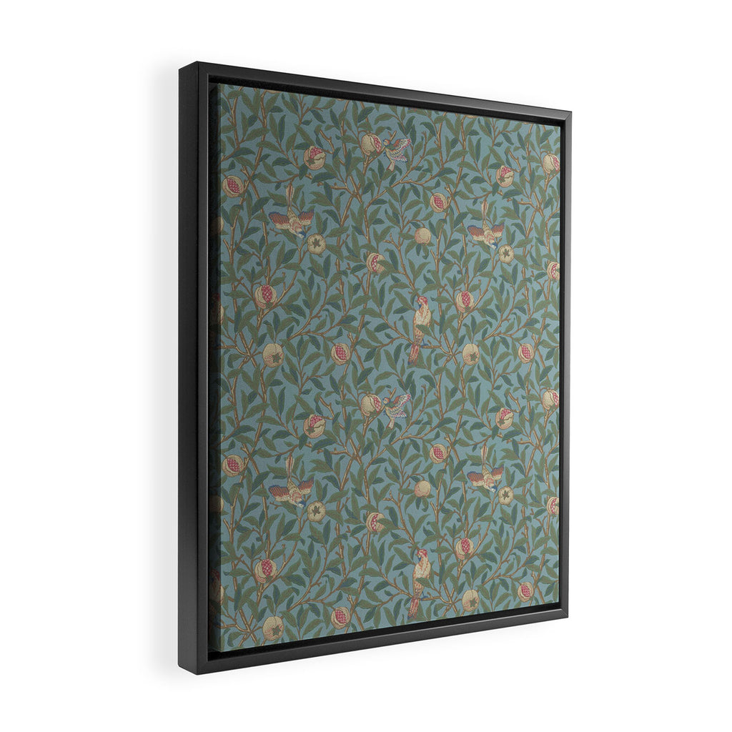 William Morris Bird and Pomegranate Turquoise Coral Framed Canvas Print Gallery Image 2