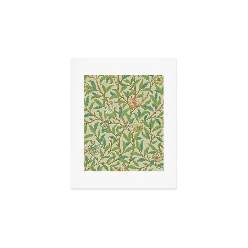 William Morris Bird & Pomegranate Bayleaf and Cream Art Print Gallery Image 1