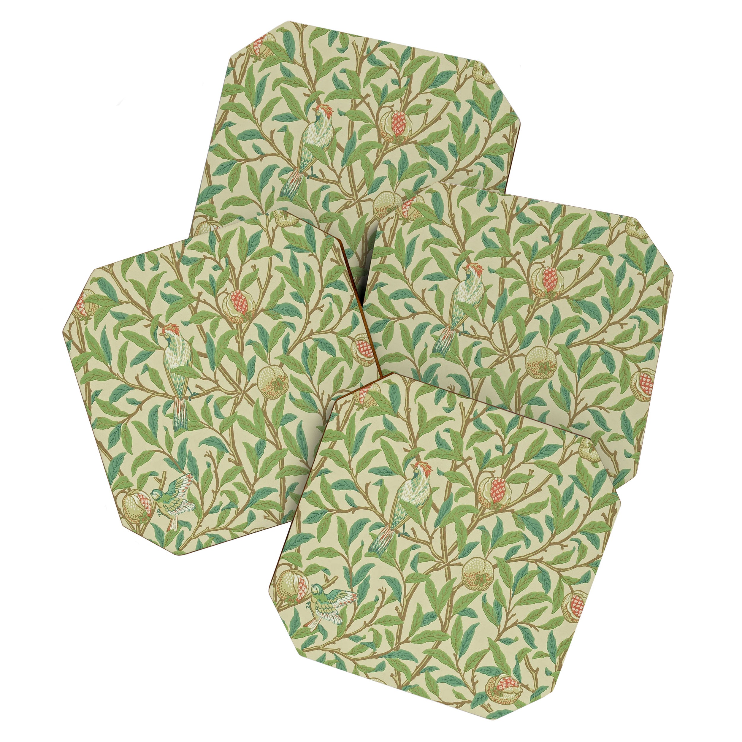 William Morris Bird & Pomegranate Bayleaf and Cream Coaster Gallery Image 1