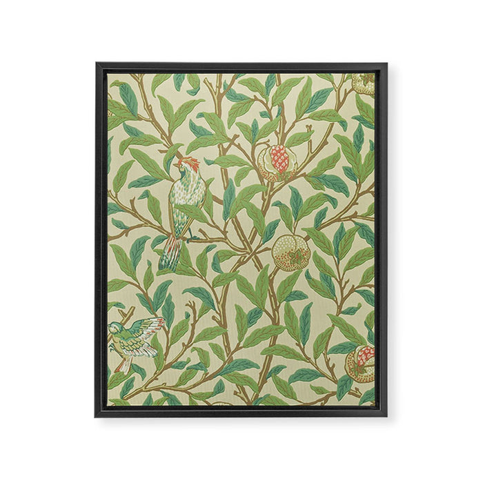 William Morris Bird & Pomegranate Bayleaf and Cream Framed Canvas Print Gallery Image 1