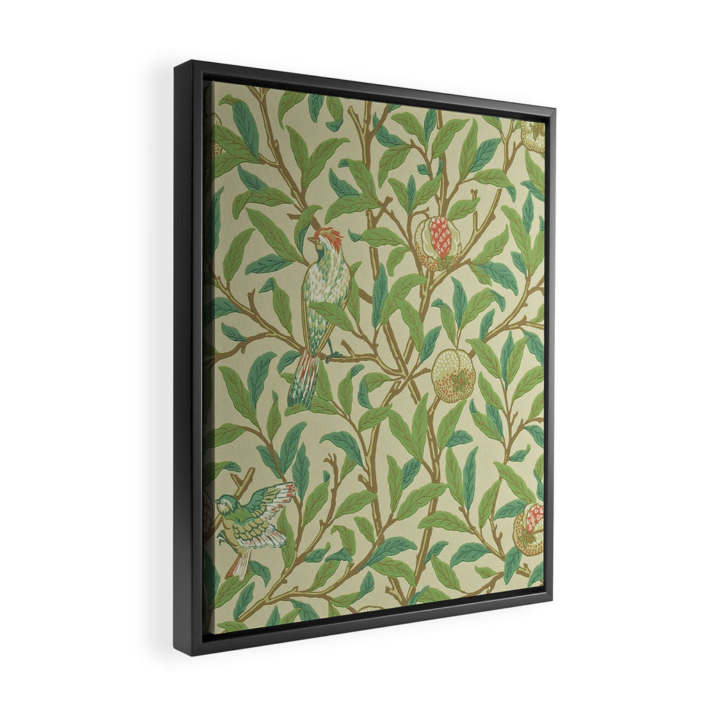 William Morris Bird & Pomegranate Bayleaf and Cream Framed Canvas Print Gallery Image 2