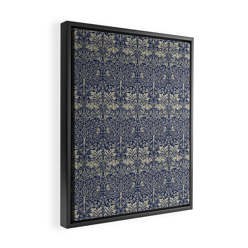 William Morris Brer Rabbit Indigo Blue Vintage Pattern Framed Canvas Print Gallery Image 2